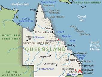 Штат Квинсленд на карте Австралии. Иллюстрация с сайта wikipedia.org