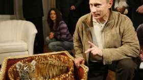 Владимир Путин познакомил журналистов с подаренным ему тигренком. Фото: РИА Новости
