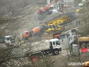 Незаконное строительство совмещённой дороги Адлер - Красная Поляна. Фото: Greenpeace