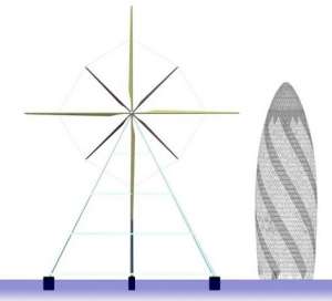 Прототипы воздушных &quot;энергетических&quot; мешков на испытаниях и схема ветровой турбины, в сравнении с одним из самых известных лондонских небоскрёбов — Gherkin.