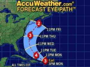 Бушующий в Атлантическом океане ураган &quot;Эрл&quot; продолжает быстро набирать и уже достиг четвертой, предпоследней по пятибалльной шкале Саффира-Симпсона категории опасности. Фото: http://www.nj.com