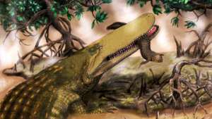 &quot;Щитодил&quot; Aegisuchus witmeri, обитавший в водах рек древнего Марокко 95 миллионов лет назад. Фото: Henry Tsai/University of Missouri