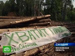 Столкновения экологов и строителей в Химкинском лесу происходят регулярно на протяжении последних нескольких лет. Фото: НТВ 