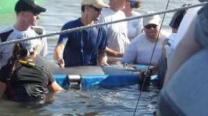 Ученые из команды, оценивающей ущерб от разлива вследствие аварии на нефтяной платформе Deepwater Horizon, провели выборочную оценку состояния здоровья живых диких дельфинов в заливе Баратария (Луизиана) в августе 2011 года, чтобы определить последствия разлива для верхней части пищевой цепочки морских млекопитающих. (Фото: NOAA)